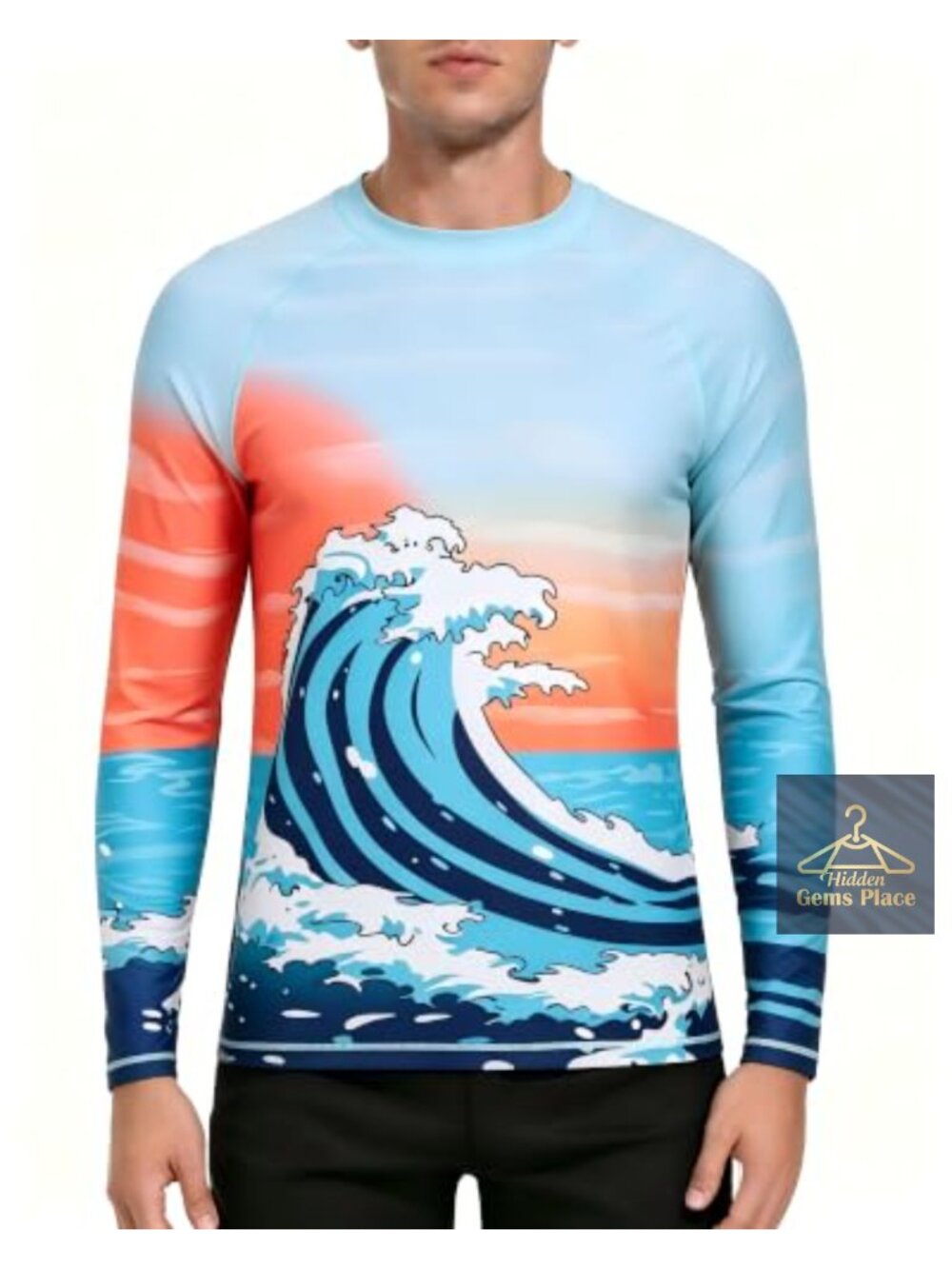 Men's UPF 50+ Long Sleeve Rash Guard Sun Protection Swim Shirt Quick Dry